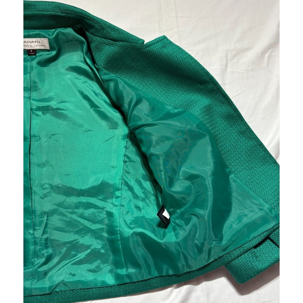 Tahari Green Textured Cropped Blazer Jacket Womens Sz 6 Retro 3 Button Cuffed - Picture 14 of 16